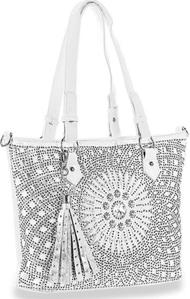 White sunburst rhinestone handbag