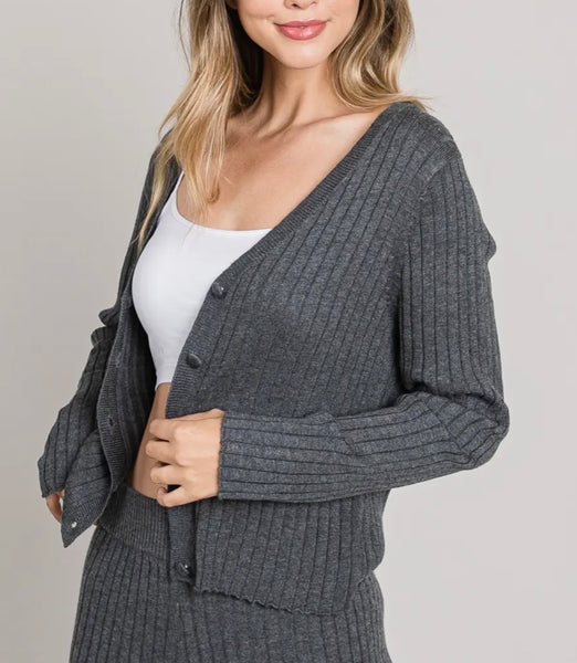 Charcoal Gray Long Sleeve Button up Cardigan
