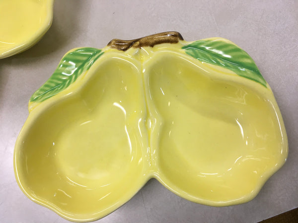 Yellow double pear nut candy dish USA pottery 320 ESTATE