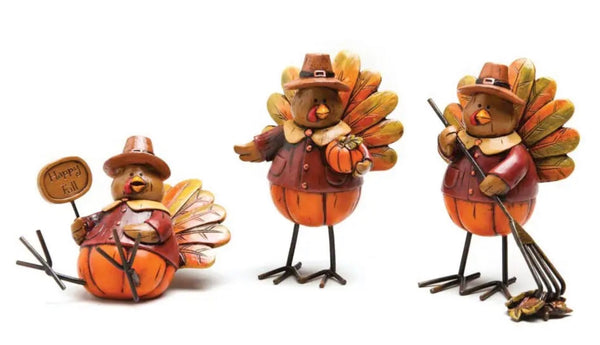 Turkey set of 3 resin table accents