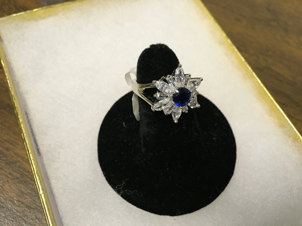 Blue Sapphire snowflake fashion ring size 8