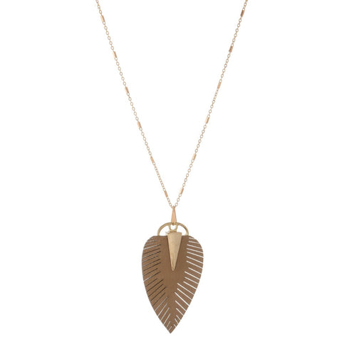 Tan leaf pendant necklace