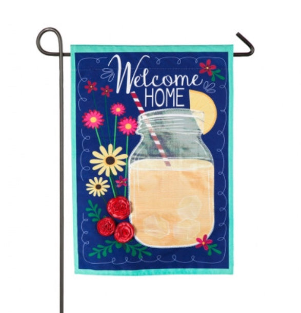 Mason jar Welcome Home garden flag