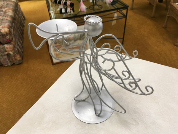 Silver wire trumpet blowing angel candle holder round candle