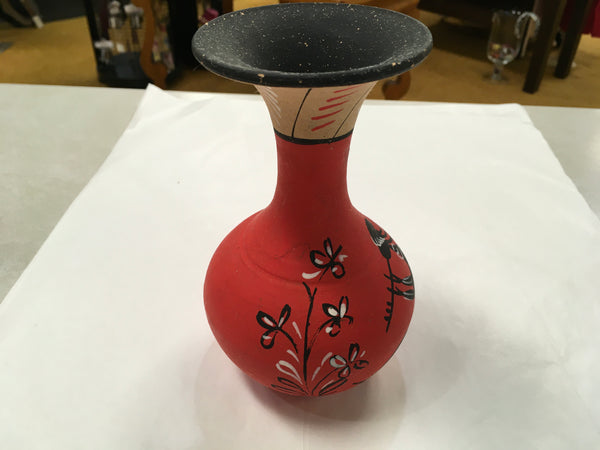 Red clay hand-painted pitcher vase Vintage preowned