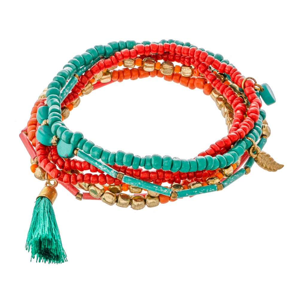 Coral boho charm bracelet