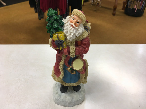 Santa with bag and tree figurine preowned