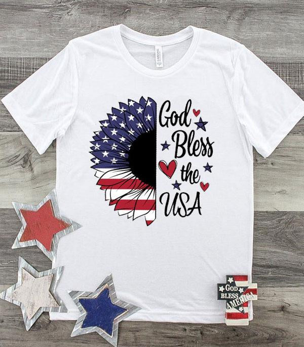 God Bless America Sunflower T shirt top