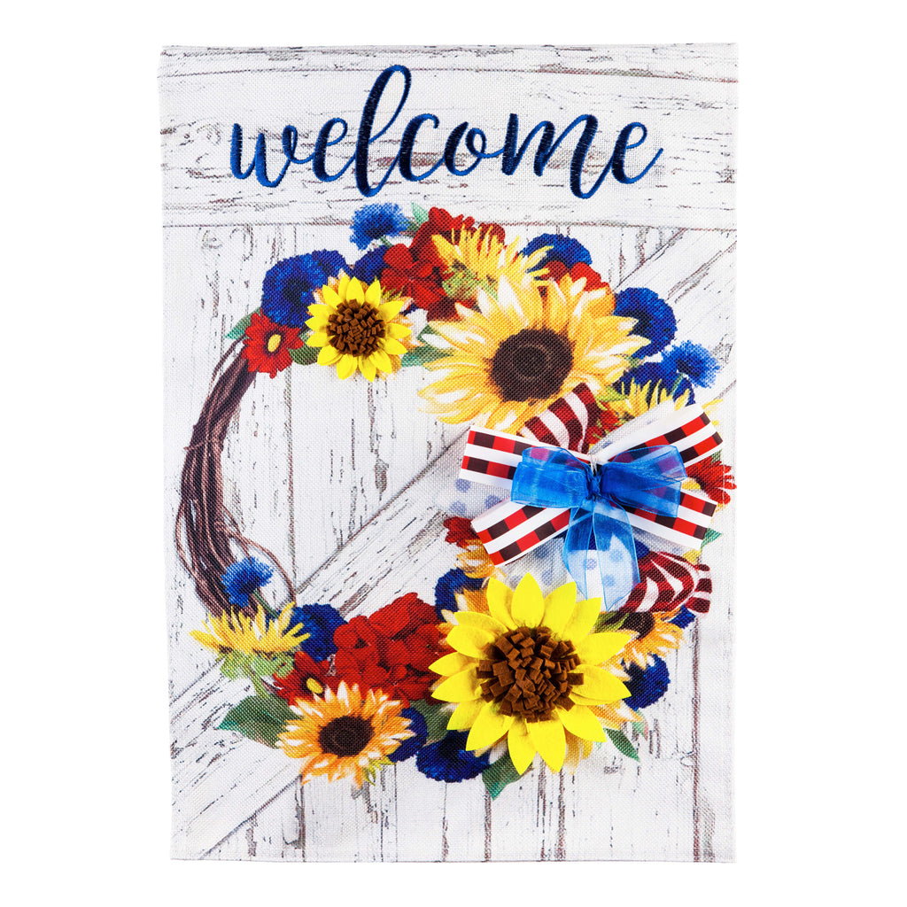 Americana Floral Wreath Garden Burlap Flag