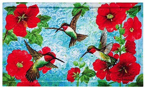 Hummingbird and Hollyhock embossed outdoor mat