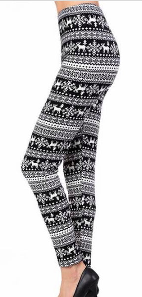 Black reindeer snow print legging