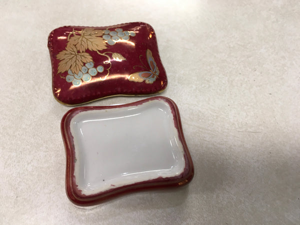 Burgundy trinket box with leaf & butterfly design