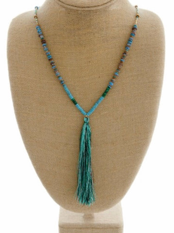 Turquoise beaded tassel necklace