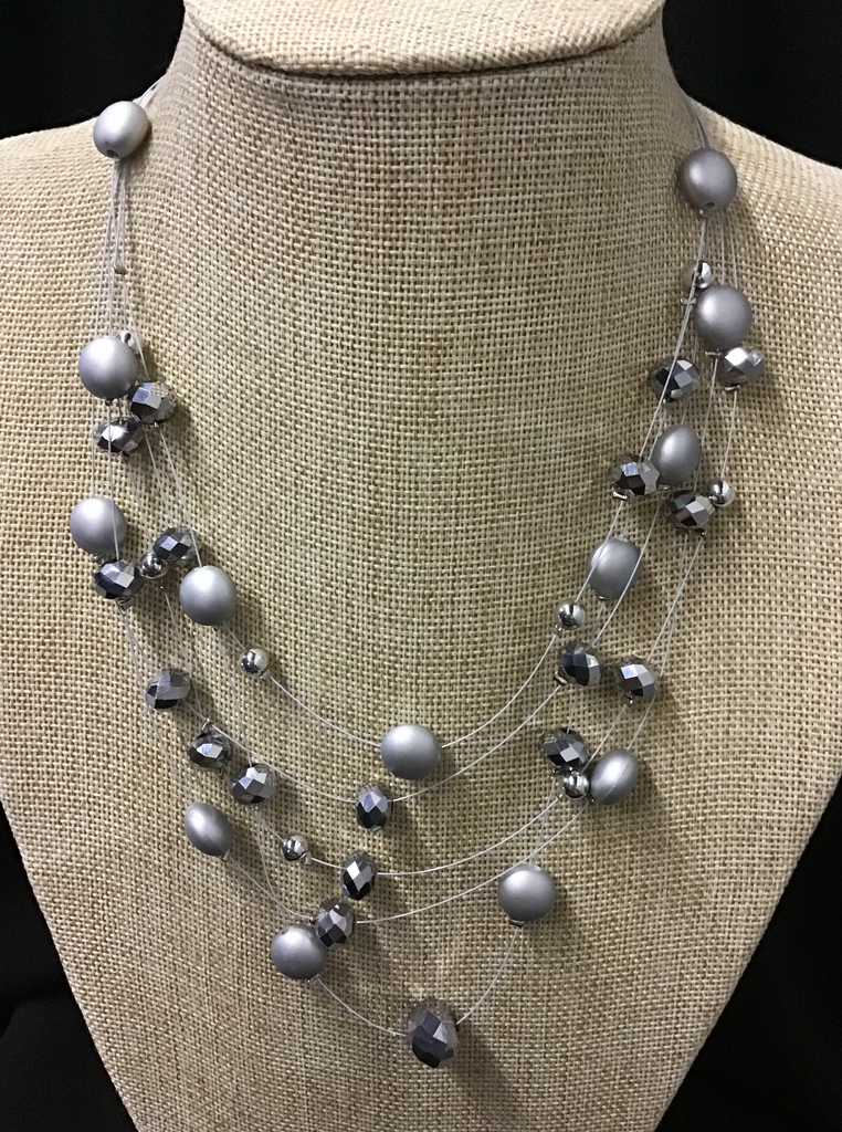 Silver beaded 5 strand statement necklace