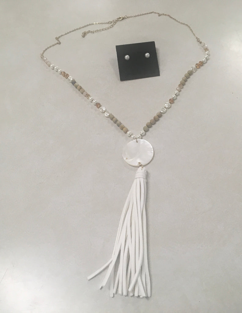 White pearl fringe beaded necklace set