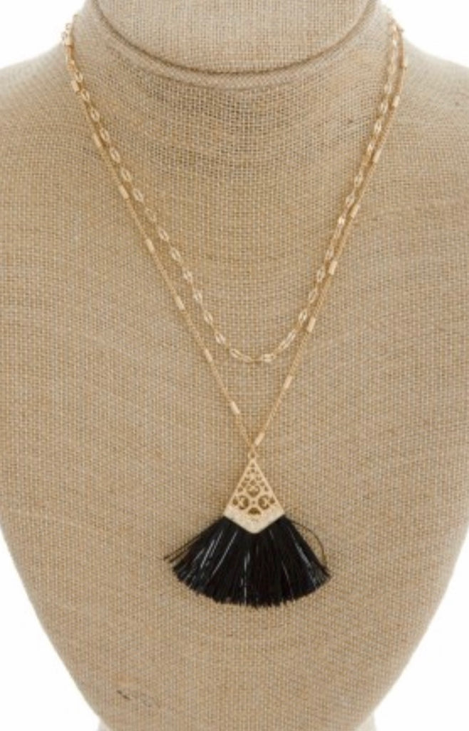Black metallic tassel necklace