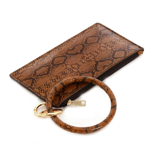 Animal snake print keychain with attached wallet