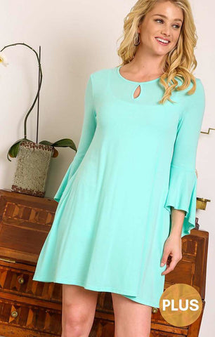 Mint ruffle sleeve notch neck dress Plus