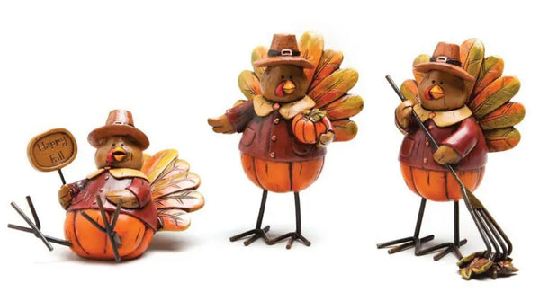 Turkey set of 3 resin table accents