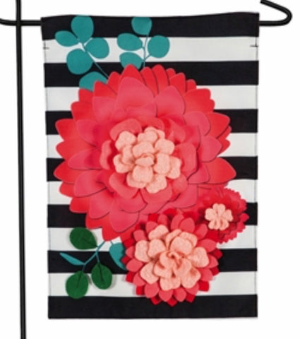 Stripes and Flowers Garden Linen Flag