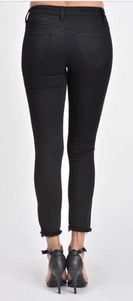 Kan Can Black mid rise frayed hem jeans Plus