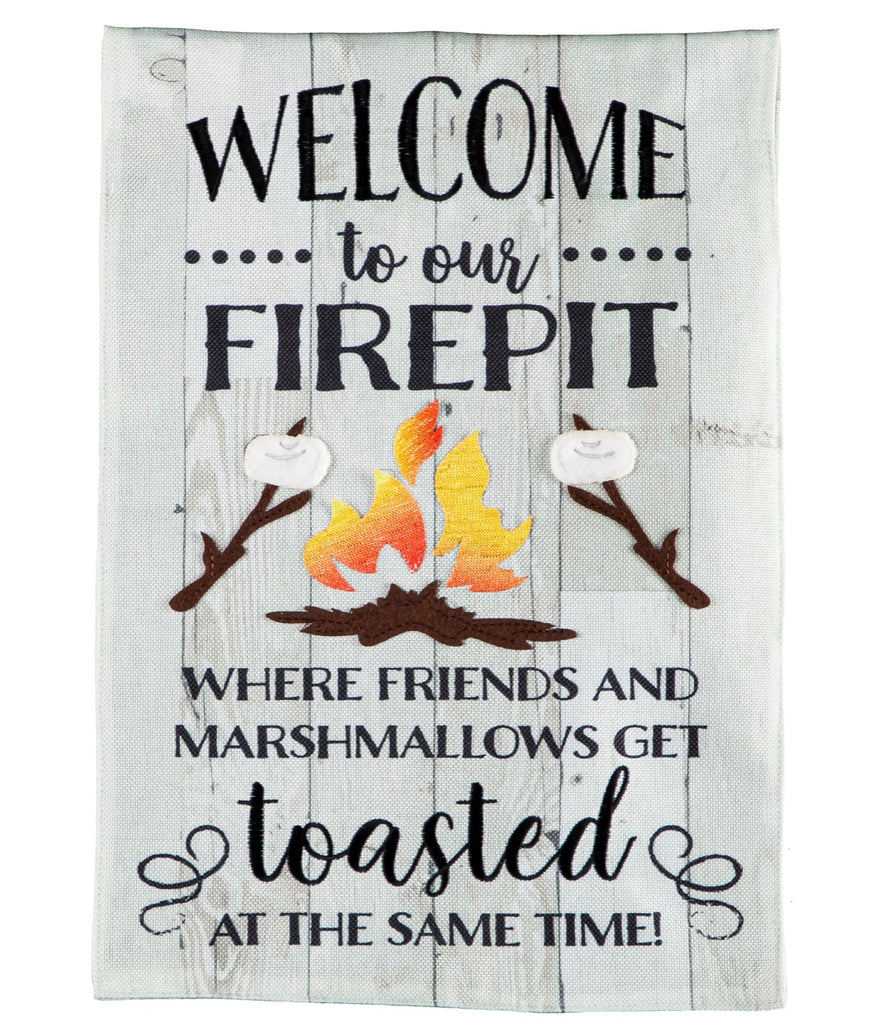 Friends and Marshmallows Get Toasted Garden Burlap Flag