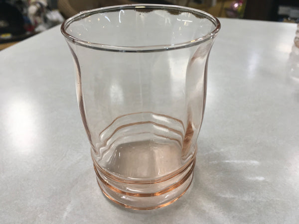 Pink depression juice tumbler glass facet shaped 4”