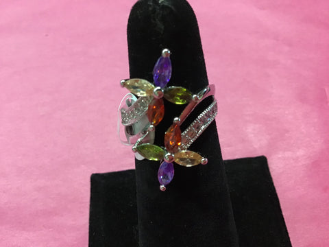 Multi CZ flower stone ring size 7