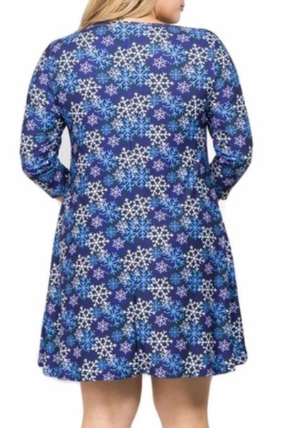 Blue with Navy white snowflake dress