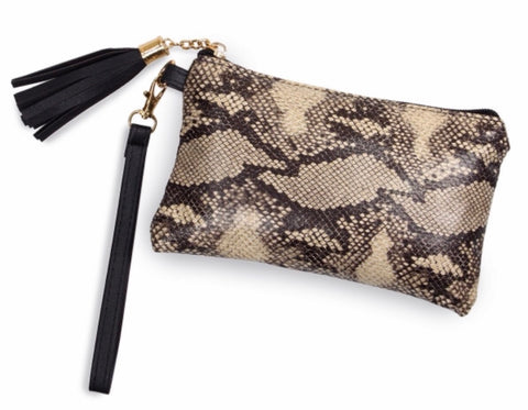 Black brown Snakeskin makeup travel bag