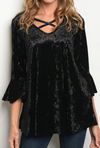 Black velvet Criss cross 3/4 sleeve top