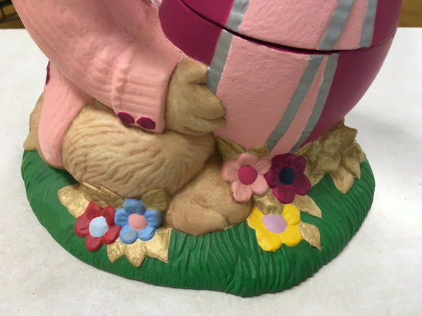 Vintage Bunny Rabbit with pink egg trinket candy holder