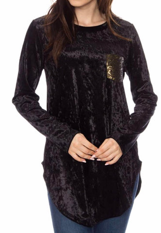 Black velvet sequin pocket top Plus
