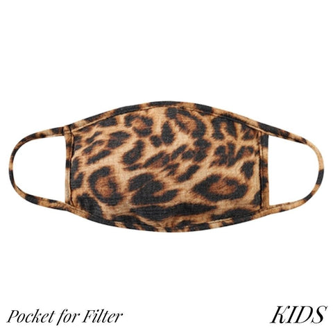 KIDS Reusable Leopard T-Shirt Face Mask with Filter Insert
