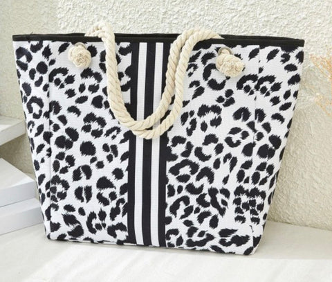 Canvas Leopard stripe tote handbag