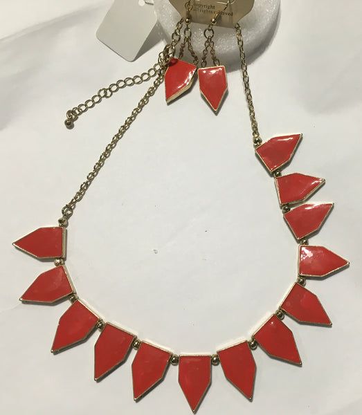 Orange geometric necklace set