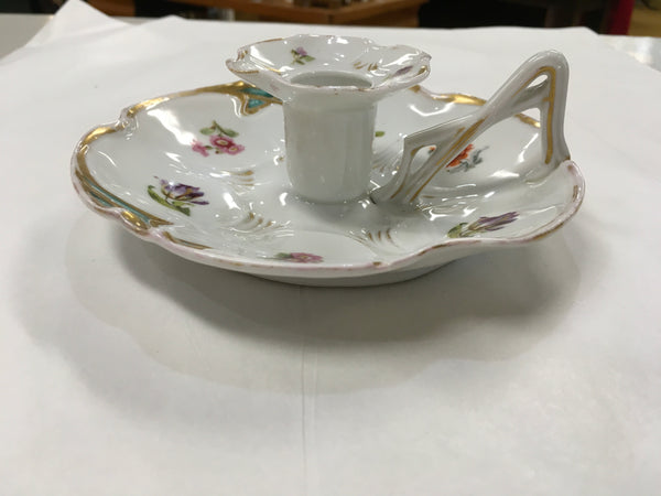 Vintage candle holder Fleurs de saxe with gold trim preowned