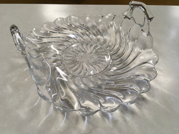 Fostoria Spiral & Swirl glass handled tray Vintage