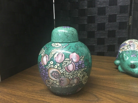 Jade green floral fruit ginger jar Nora Fenton Design like Preowned