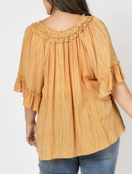 Mustard ruffle neck top Plus