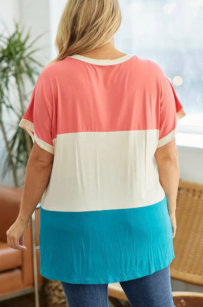 Coral Jade Colorblock Tee Shirt Plus