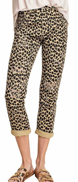 Mittoshop Leopard distressed boyfriend jean