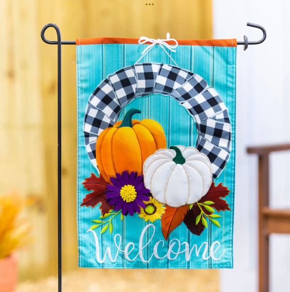 Buffalo Check Fall Wreath Garden Linen Flag