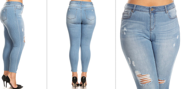 Lite blue high rise distressed plus jeans