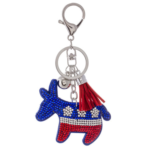Democrat Donkey tassel rhinestone keychain