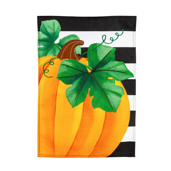 Pumpkin Stripe Garden Burlap Flag