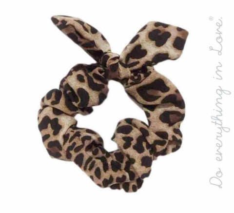Leopard bow hair scrunchie