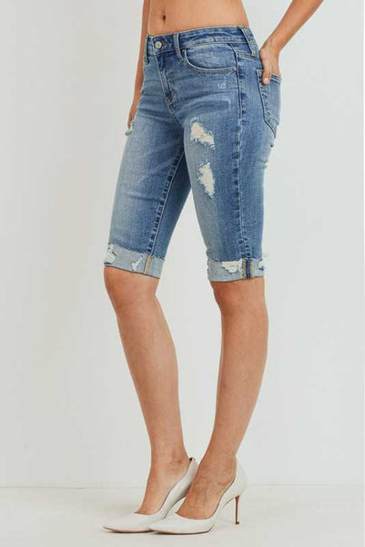 Denim MID RISE CUFF BERMUDA SHORTS