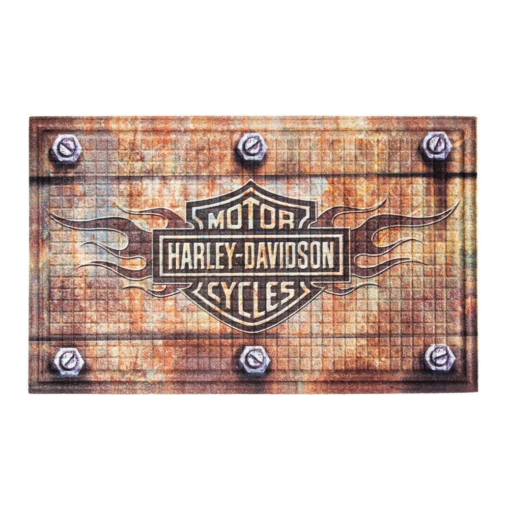 Harley Davidson Bar Shield Flames Floor Mat