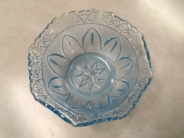 Ice Blue crimped ruffled bowl Princess House preowned
